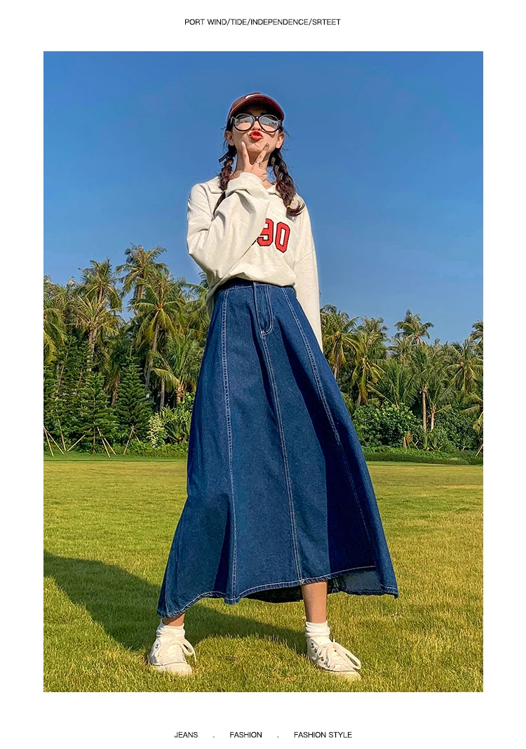 Maxi Long Skirts Women Spring Summer Casual High Waisted Jean Skirt Ladies Splicing A-Line Ruffle Denim Skirt Plus Size  5XL 6XL