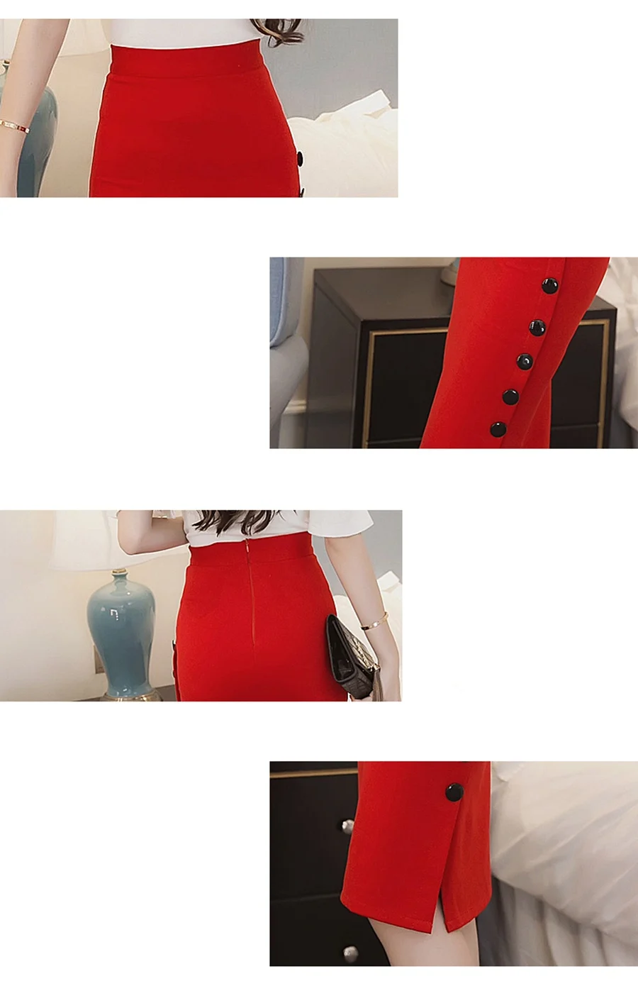 Oversized 2026 Fashion Women Work Midi Skirt OL Sexy Open Slit Button Slim Pencil Skirt Elegant Office Ladies Skirts Red Black