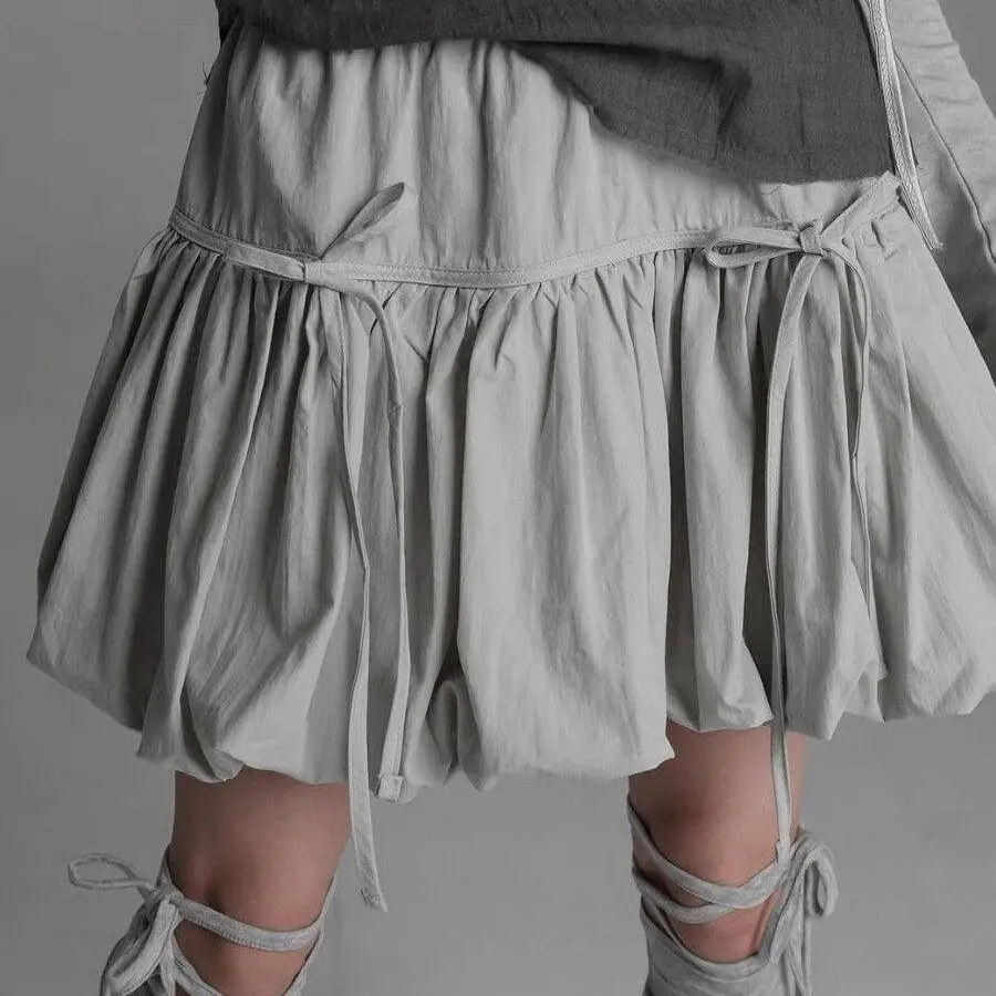 Yedinas Gothic Ball Gown Mini Skirt Women Summer 2024 Bow Korean Fashion Elastic Waist Pleated Short Skirt For Women Y2k Chic