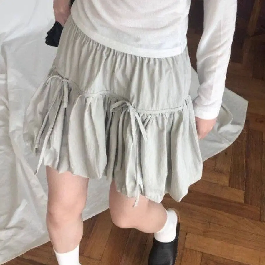 Yedinas Gothic Ball Gown Mini Skirt Women Summer 2024 Bow Korean Fashion Elastic Waist Pleated Short Skirt For Women Y2k Chic