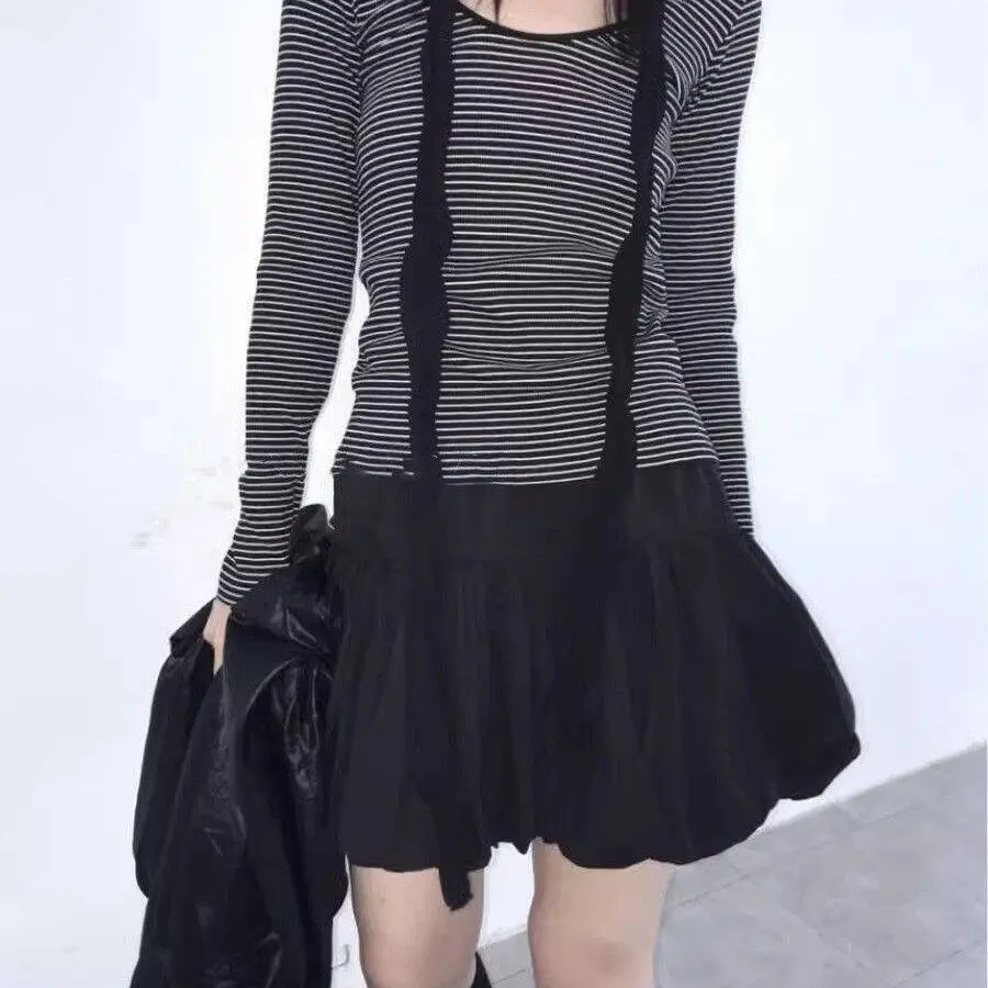 Yedinas Gothic Ball Gown Mini Skirt Women Summer 2024 Bow Korean Fashion Elastic Waist Pleated Short Skirt For Women Y2k Chic