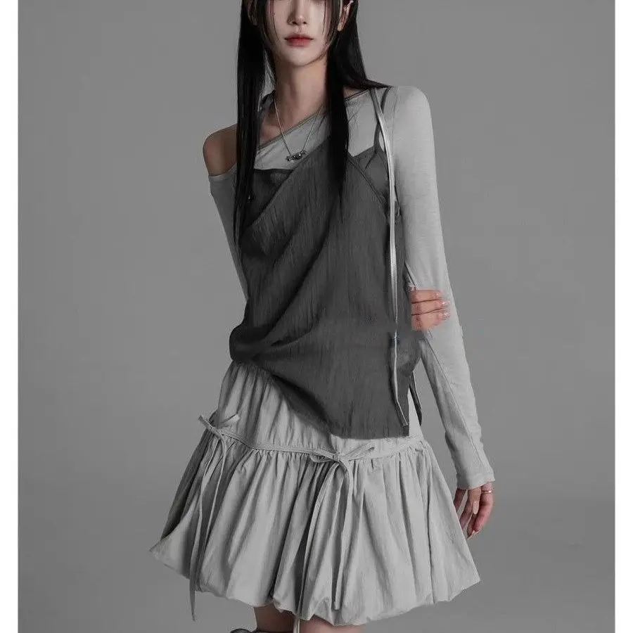 Yedinas Gothic Ball Gown Mini Skirt Women Summer 2024 Bow Korean Fashion Elastic Waist Pleated Short Skirt For Women Y2k Chic
