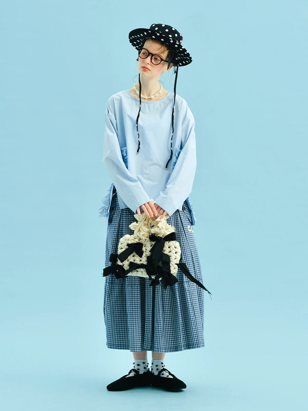 imakokoni women's skirts Female clothing long skirt checkered pattern bow waist a line loose fit casual daily resort wear