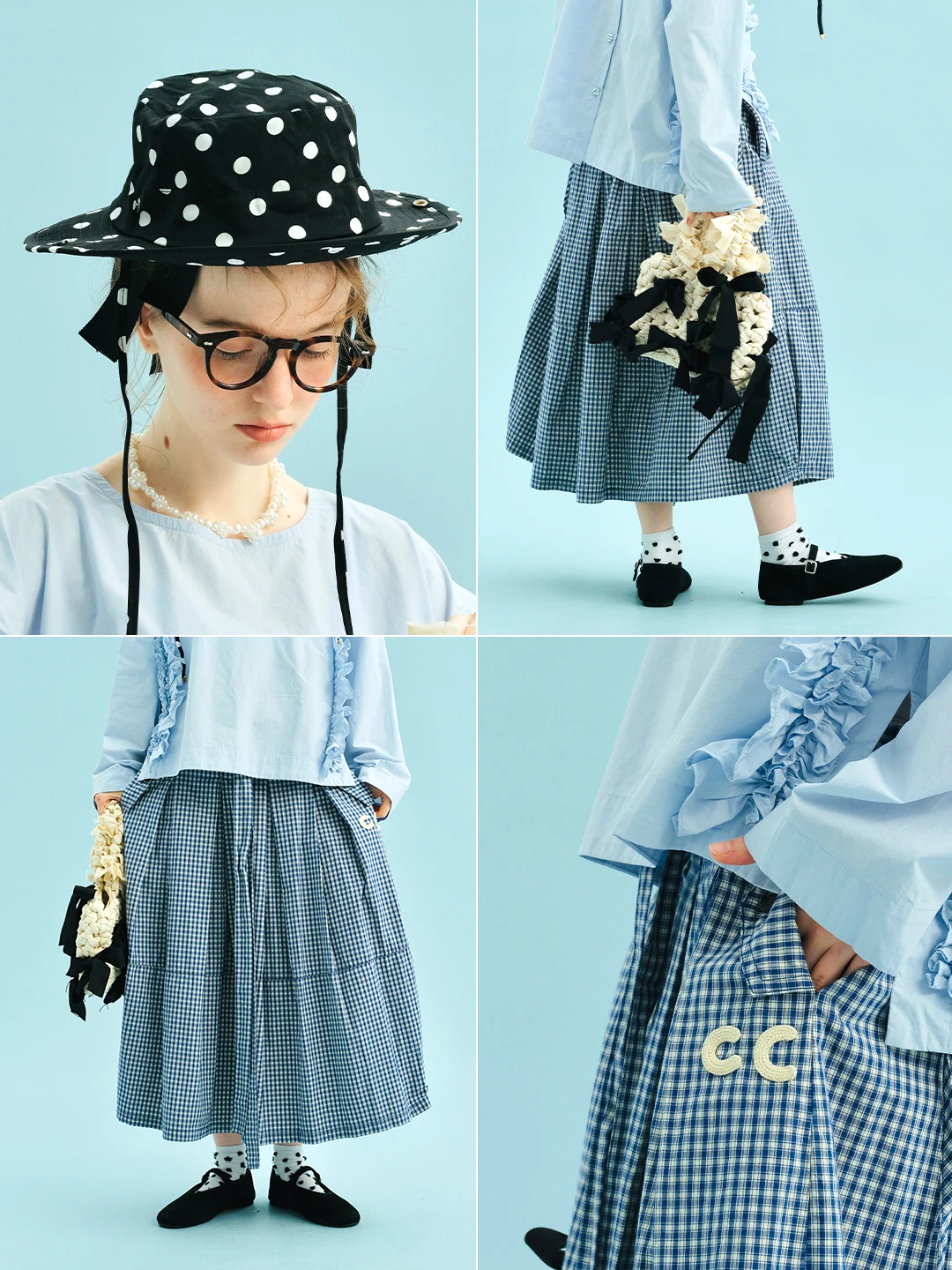 imakokoni women's skirts Female clothing long skirt checkered pattern bow waist a line loose fit casual daily resort wear