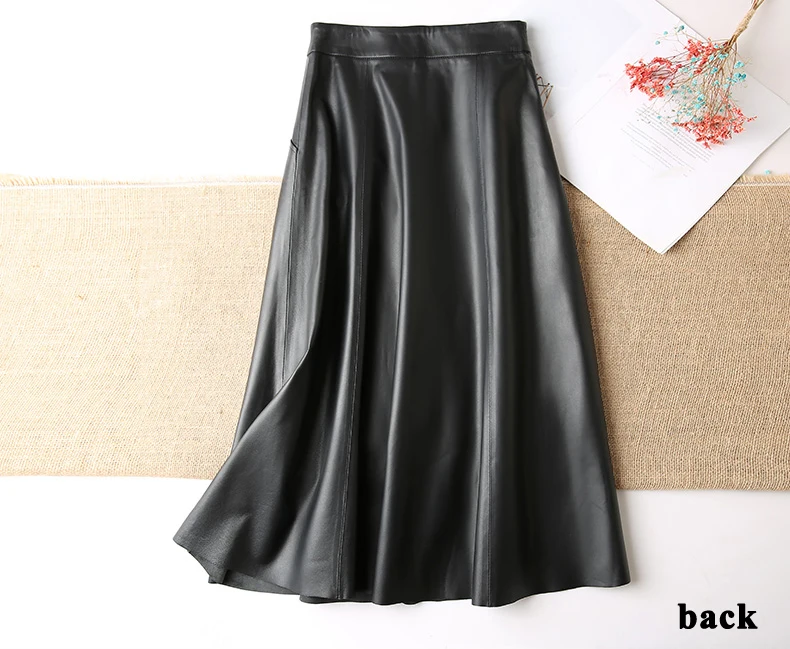 Women Clothing 2025 Spring New Genuine Leather Skirt Femme High Waist A-line Long Jupe Mujer Umbrella Dark Green Faldas Largas