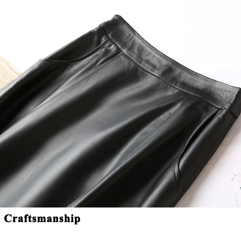 Women Clothing 2025 Spring New Genuine Leather Skirt Femme High Waist A-line Long Jupe Mujer Umbrella Dark Green Faldas Largas