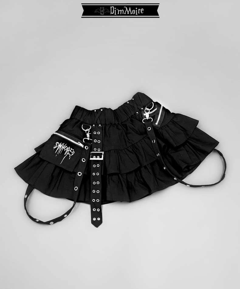 Mine Series Y2k Black Elastic Waist Skirt Summer Student Girls Sweet Cool Mini Skirt Harajuku Academic Subculture Cake Skirt