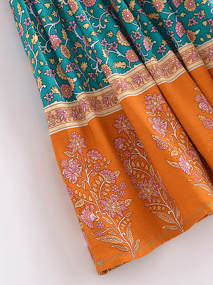 Vintage Chic Fashion Women Floral Print Beach Bohemian Pleated Skirt Rayon Cotton Elastic High-waisted Boho Maxi Skirts Femme