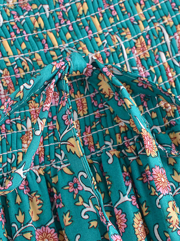 Vintage Chic Fashion Women Floral Print Beach Bohemian Pleated Skirt Rayon Cotton Elastic High-waisted Boho Maxi Skirts Femme