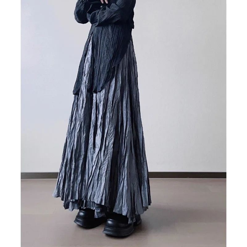 Streetwear Vintage Black Pleated Women Skirt High Waist Fairy Irregular Y2k Aesthetic A-line Long Skirts Harajuku Grunge Faldas