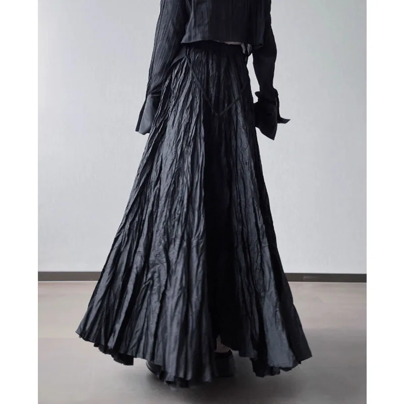 Streetwear Vintage Black Pleated Women Skirt High Waist Fairy Irregular Y2k Aesthetic A-line Long Skirts Harajuku Grunge Faldas