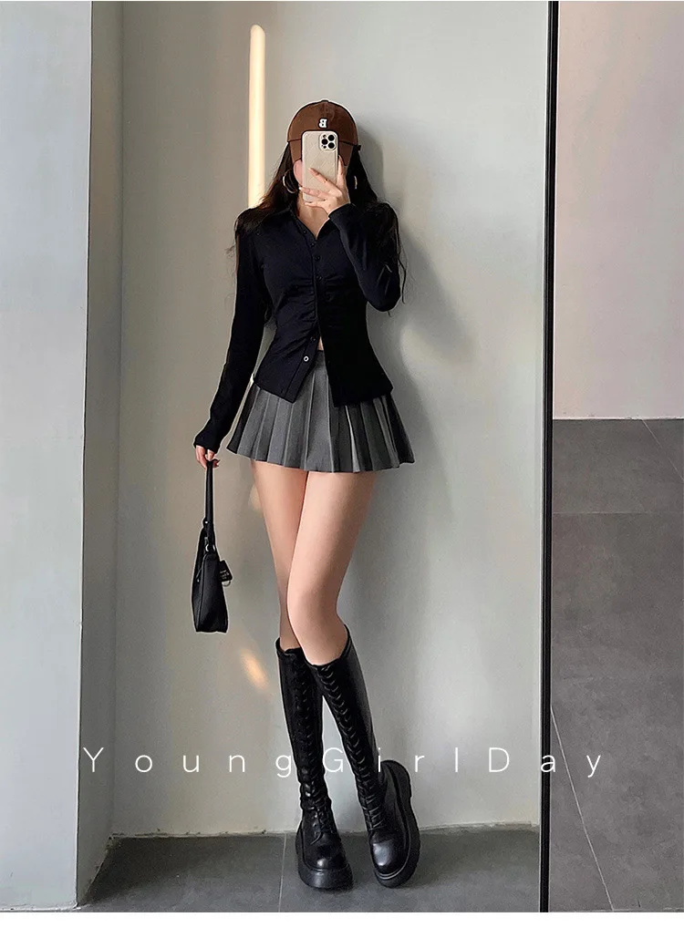  Pleated Skirt with Shorts Women Sexy High Waist White Black A-line Korean Gyaru Mini Tennis Skirt School Girl Summer
