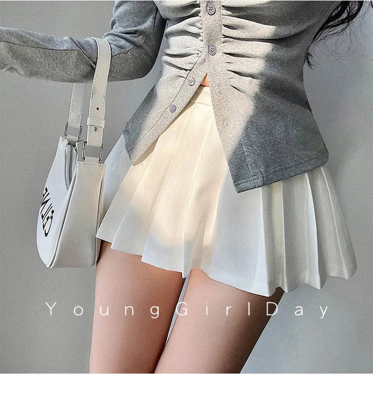  Pleated Skirt with Shorts Women Sexy High Waist White Black A-line Korean Gyaru Mini Tennis Skirt School Girl Summer