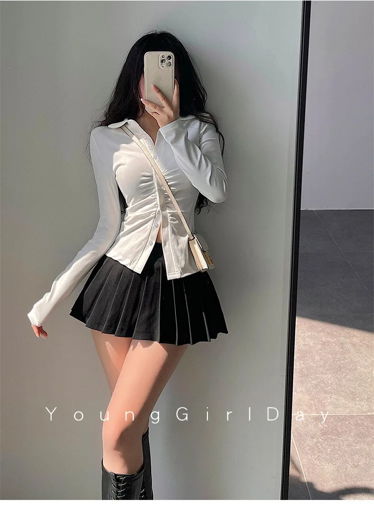  Pleated Skirt with Shorts Women Sexy High Waist White Black A-line Korean Gyaru Mini Tennis Skirt School Girl Summer
