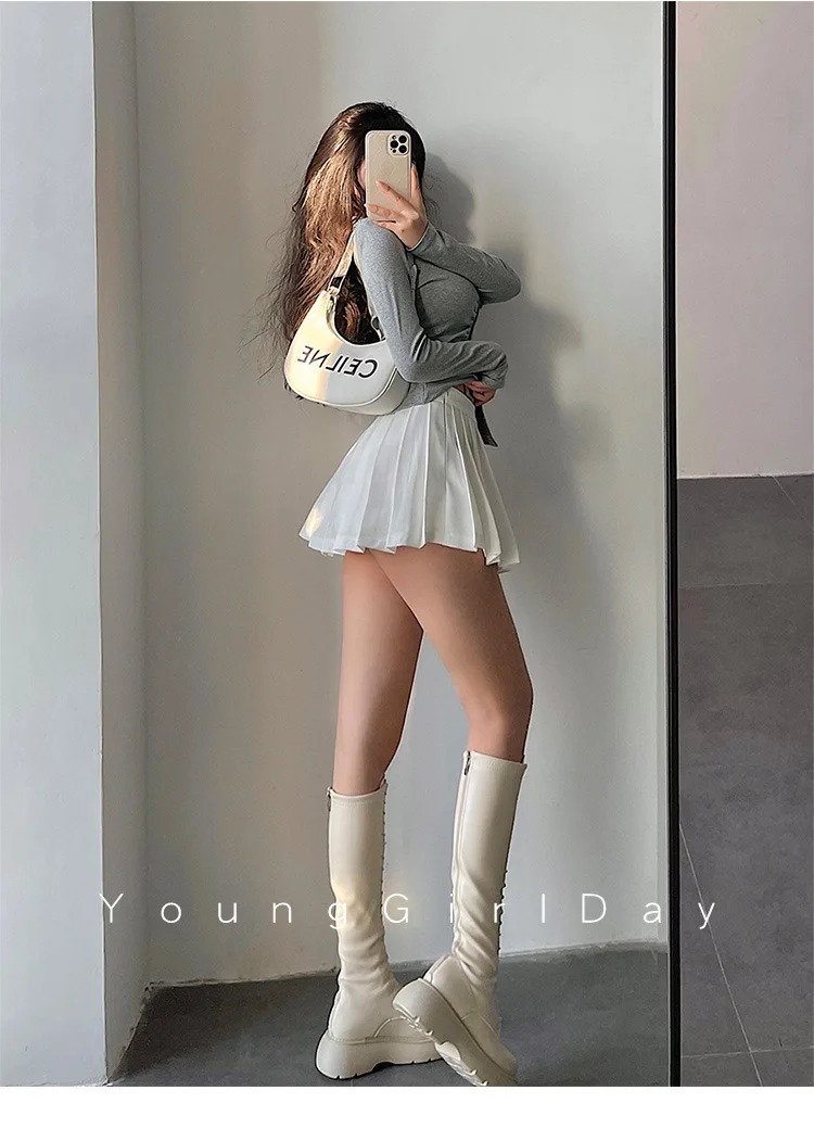  Pleated Skirt with Shorts Women Sexy High Waist White Black A-line Korean Gyaru Mini Tennis Skirt School Girl Summer