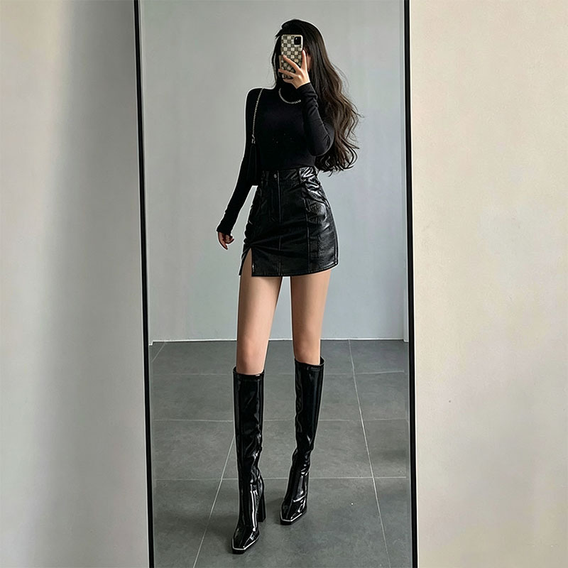 black Crocodile Embossed Leather Skirts women Fashion Side Split Bodycon PU Mini Skirts women Sexy Club Streetwear Short Skirt
