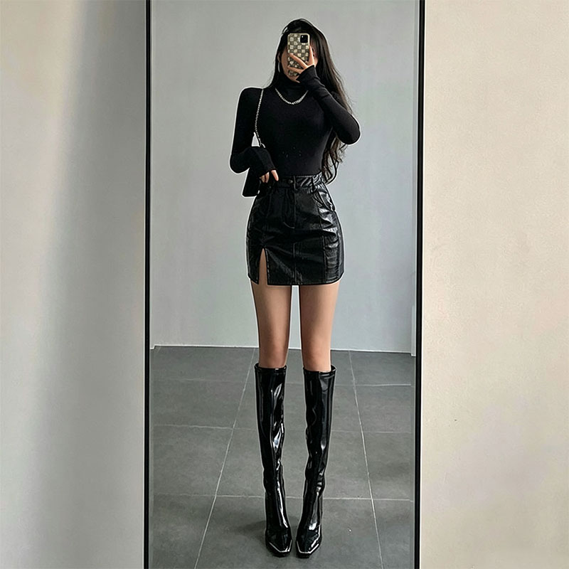 black Crocodile Embossed Leather Skirts women Fashion Side Split Bodycon PU Mini Skirts women Sexy Club Streetwear Short Skirt