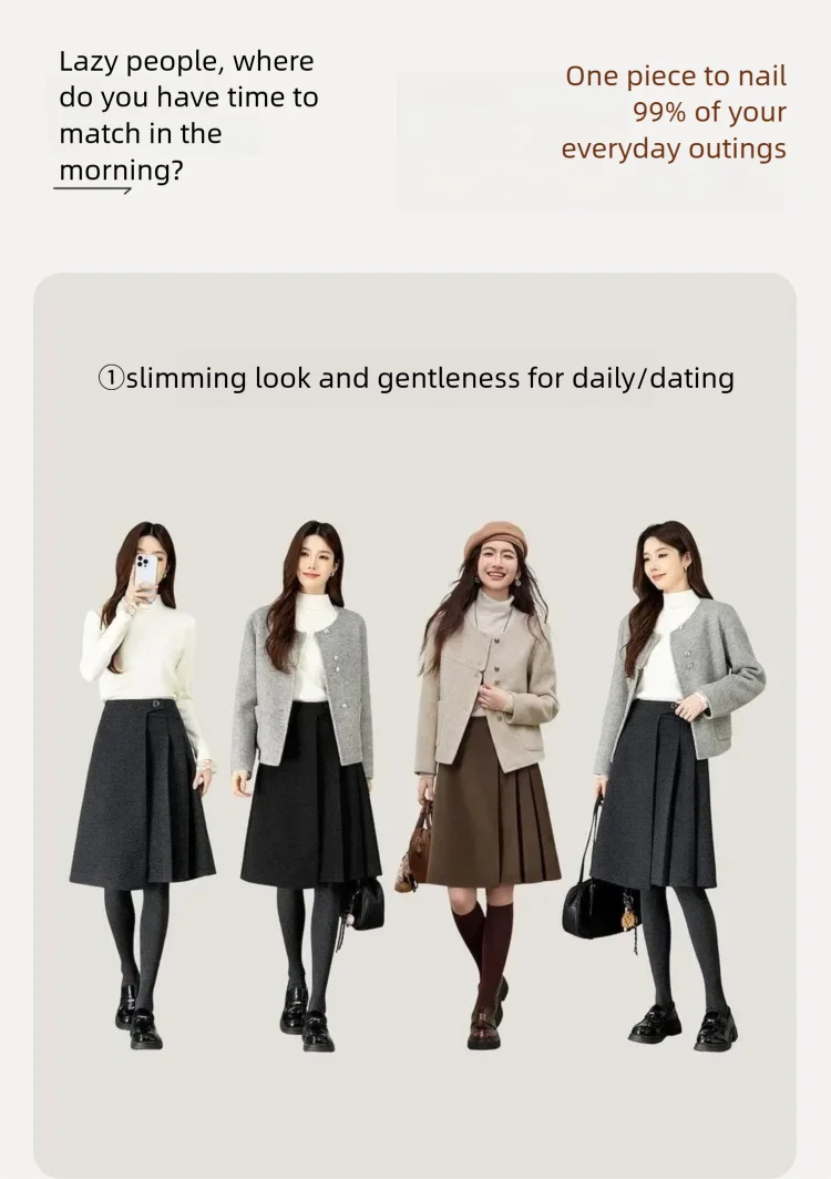 SENTUBILA A Line Skirt for Women 2026 High Waisted Button Decor Irregular Side Pleated Skirt Casual Warm Lady Clothing 154QB6391