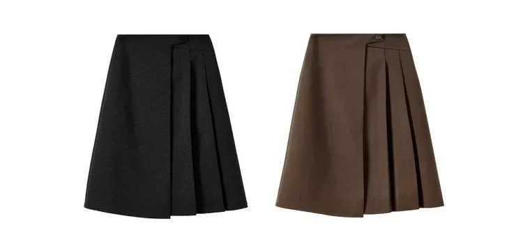 SENTUBILA A Line Skirt for Women 2026 High Waisted Button Decor Irregular Side Pleated Skirt Casual Warm Lady Clothing 154QB6391