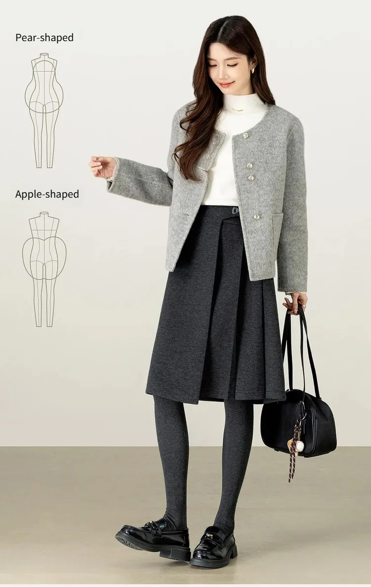 SENTUBILA A Line Skirt for Women 2026 High Waisted Button Decor Irregular Side Pleated Skirt Casual Warm Lady Clothing 154QB6391