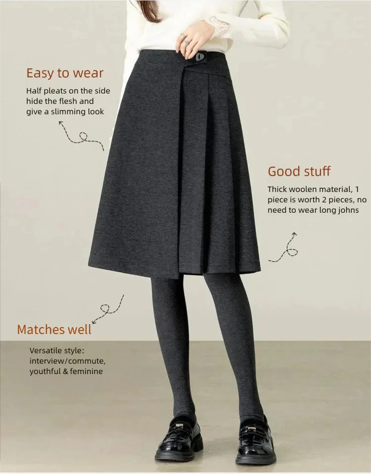SENTUBILA A Line Skirt for Women 2026 High Waisted Button Decor Irregular Side Pleated Skirt Casual Warm Lady Clothing 154QB6391
