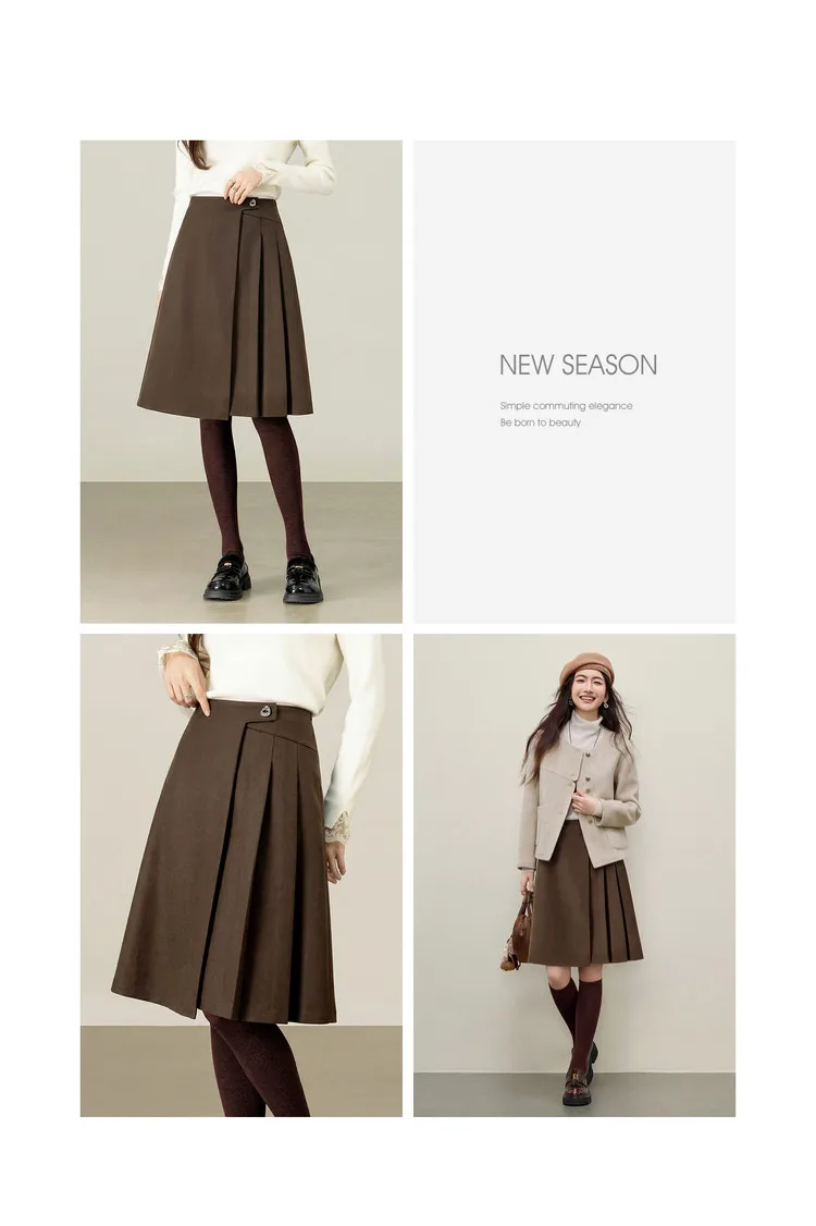 SENTUBILA A Line Skirt for Women 2026 High Waisted Button Decor Irregular Side Pleated Skirt Casual Warm Lady Clothing 154QB6391