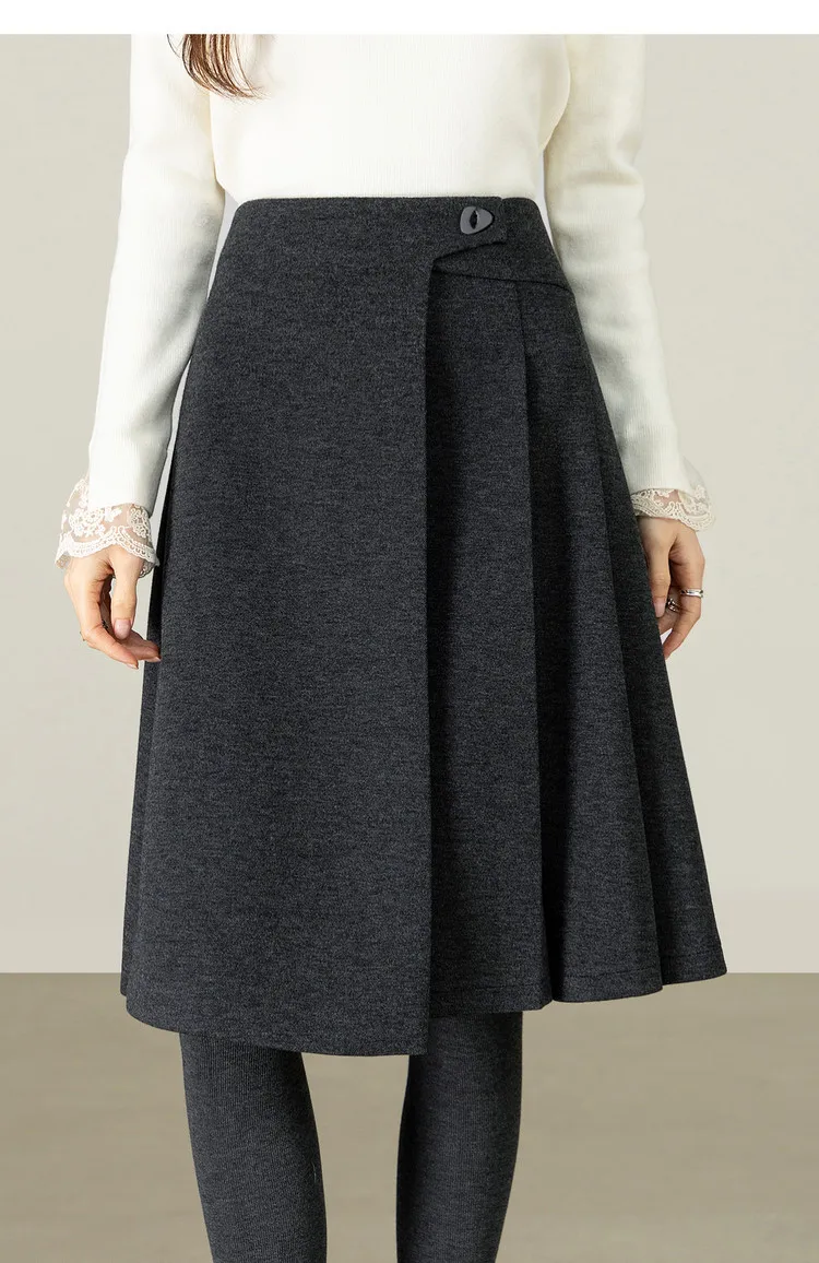 SENTUBILA A Line Skirt for Women 2026 High Waisted Button Decor Irregular Side Pleated Skirt Casual Warm Lady Clothing 154QB6391