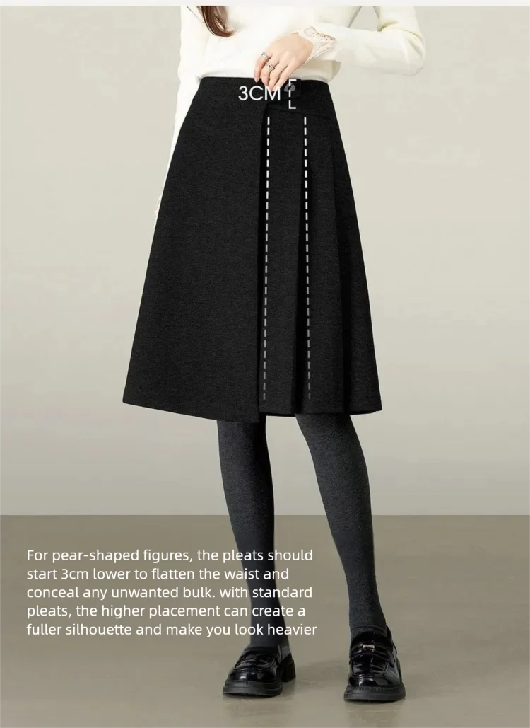 SENTUBILA A Line Skirt for Women 2026 High Waisted Button Decor Irregular Side Pleated Skirt Casual Warm Lady Clothing 154QB6391