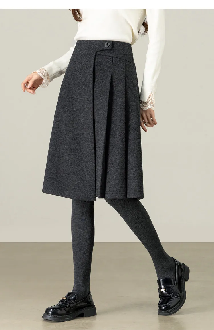SENTUBILA A Line Skirt for Women 2026 High Waisted Button Decor Irregular Side Pleated Skirt Casual Warm Lady Clothing 154QB6391
