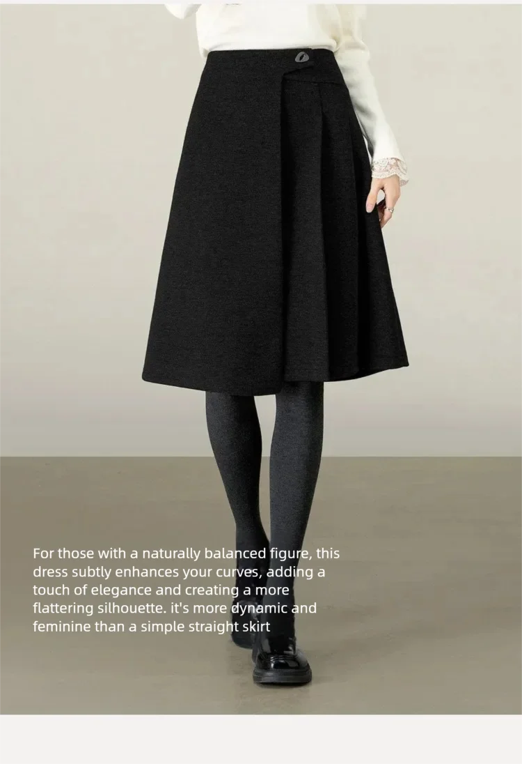 SENTUBILA A Line Skirt for Women 2026 High Waisted Button Decor Irregular Side Pleated Skirt Casual Warm Lady Clothing 154QB6391