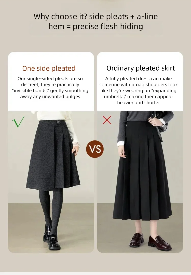 SENTUBILA A Line Skirt for Women 2026 High Waisted Button Decor Irregular Side Pleated Skirt Casual Warm Lady Clothing 154QB6391