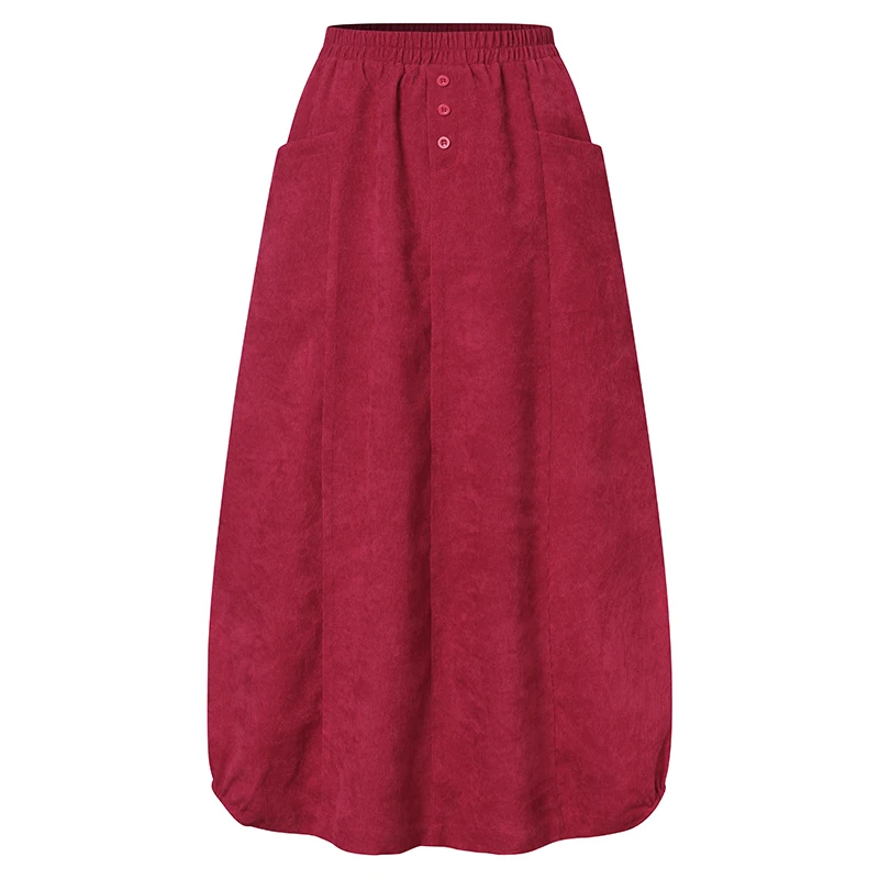 2025 ZANZEA Women Corduroy Skirts Casual Elastic Waist Long Skirt Female Faldas Saia Autumn Vintage Solid Jupe Vestidos Oversize