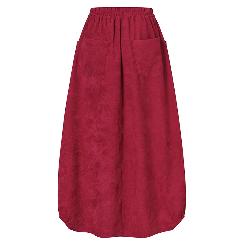 2025 ZANZEA Women Corduroy Skirts Casual Elastic Waist Long Skirt Female Faldas Saia Autumn Vintage Solid Jupe Vestidos Oversize