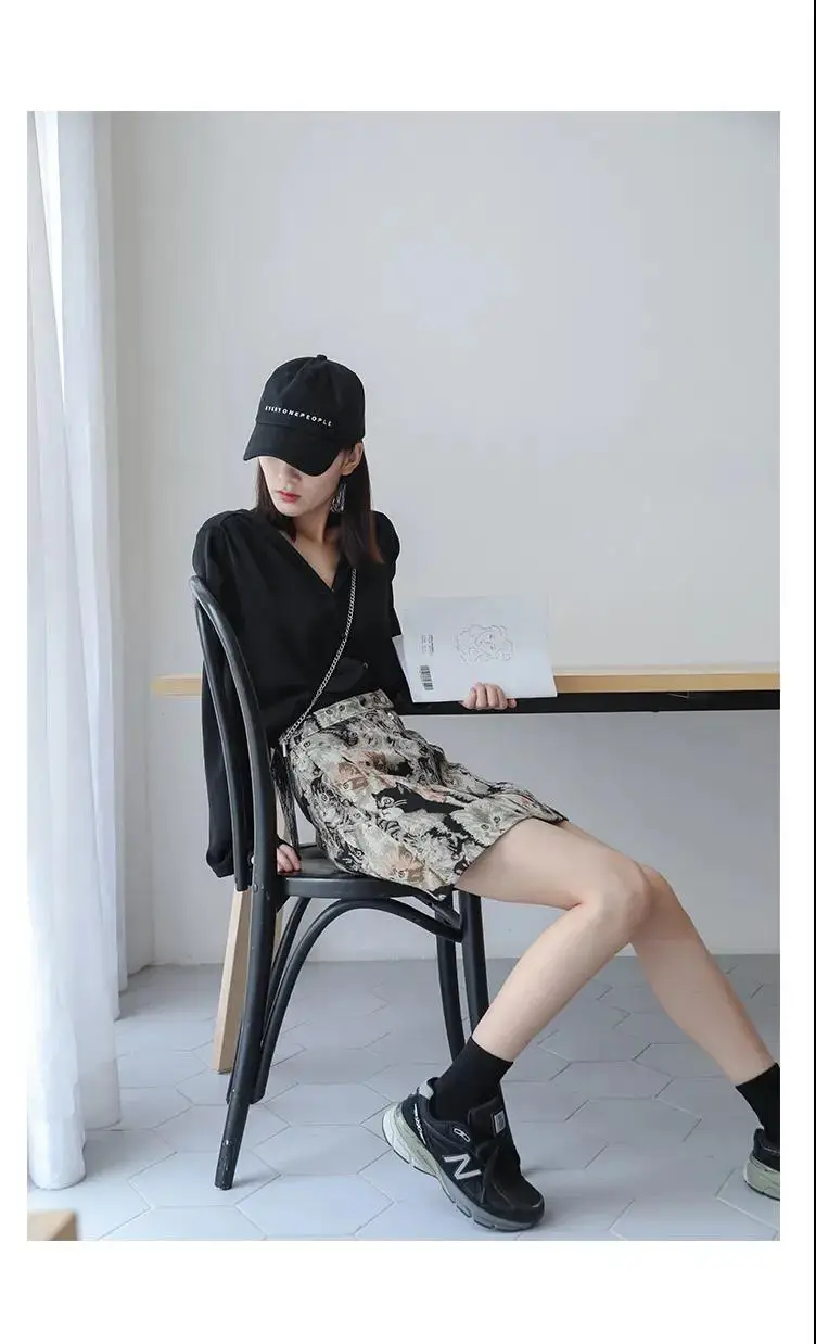 2025 Vintage Autumn Winter Women Skirt Sweet Cat Print A-line Mini Skirt High Waist Fashion Casual Cute Female Skirts Oversize