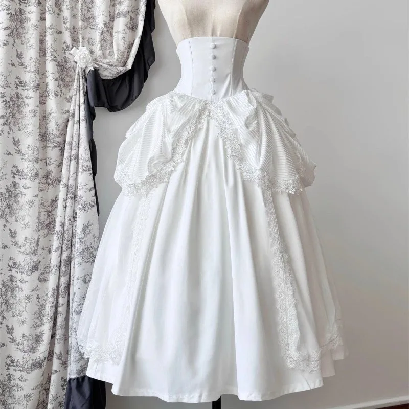 Japanese Skirts for Women 2025 Faldas Mujer De Moda High Waist A-line Jupe Lolita Style Patchwork Lace Vintage Long Skirt 49C903
