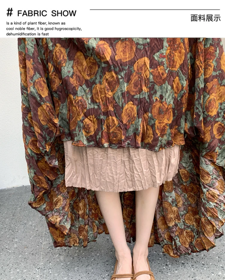 New Fashion French Retro Pleated Printed Midi Skirt For Women New Autumn Winter High Waist Slim Big swing A-line Long Skirt