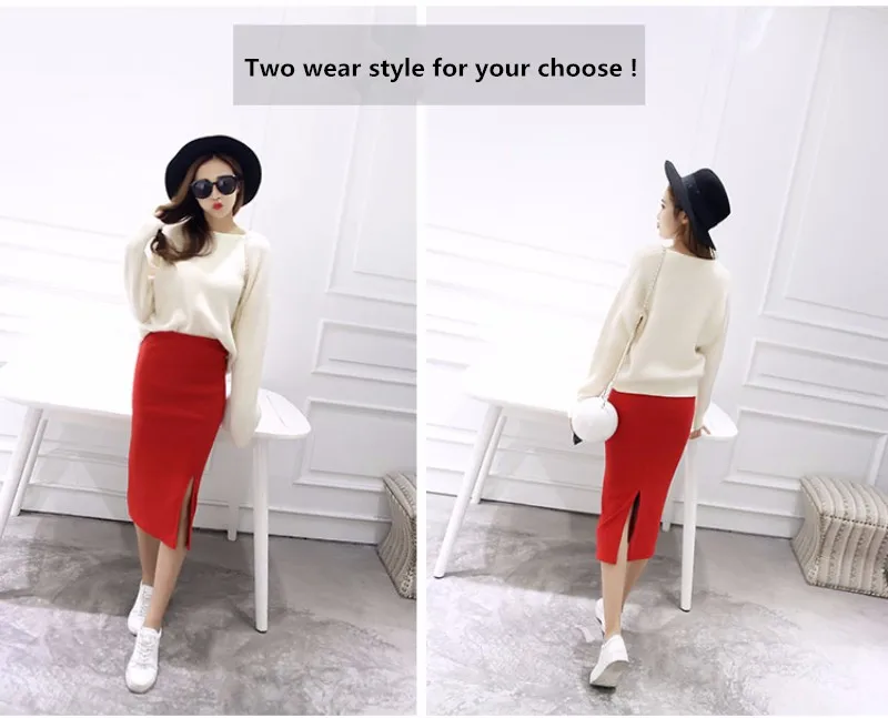 Summer Women Black Skirts Sexy Chic Pencil Skirts 2025 Slim Fit Female Faldas Wool Rib Knit Long Package Hip Split Waist Skirt