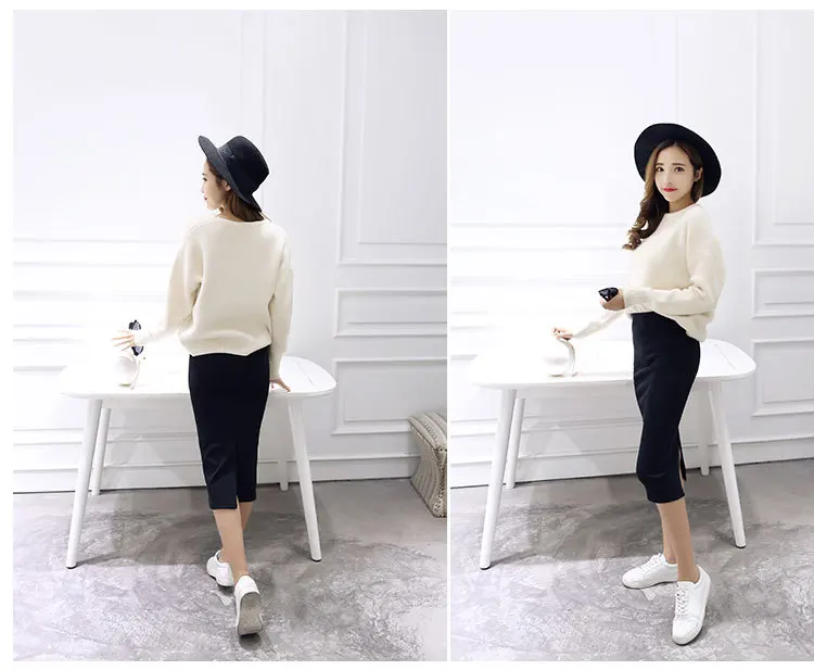Summer Women Black Skirts Sexy Chic Pencil Skirts 2025 Slim Fit Female Faldas Wool Rib Knit Long Package Hip Split Waist Skirt