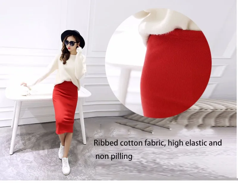 Summer Women Black Skirts Sexy Chic Pencil Skirts 2025 Slim Fit Female Faldas Wool Rib Knit Long Package Hip Split Waist Skirt