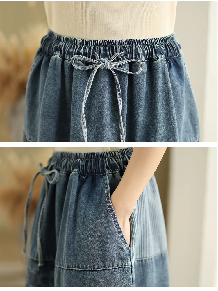 NYFS Summer Korean Denim Skirt Vintage Loose Plus Size High Waist Patchwork Woman Long Skirts Faldas Mujer Saias