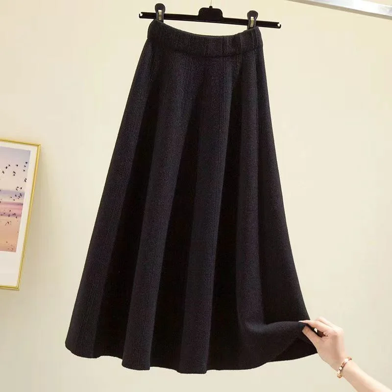 Women Knitted Skirt 2026 Autumn Winter New Loose Oversized Button Elastic Skirts Female Knitt Skirt Warm Women's Clothing