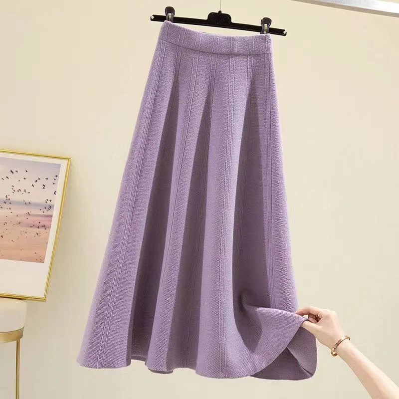 Women Knitted Skirt 2026 Autumn Winter New Loose Oversized Button Elastic Skirts Female Knitt Skirt Warm Women's Clothing
