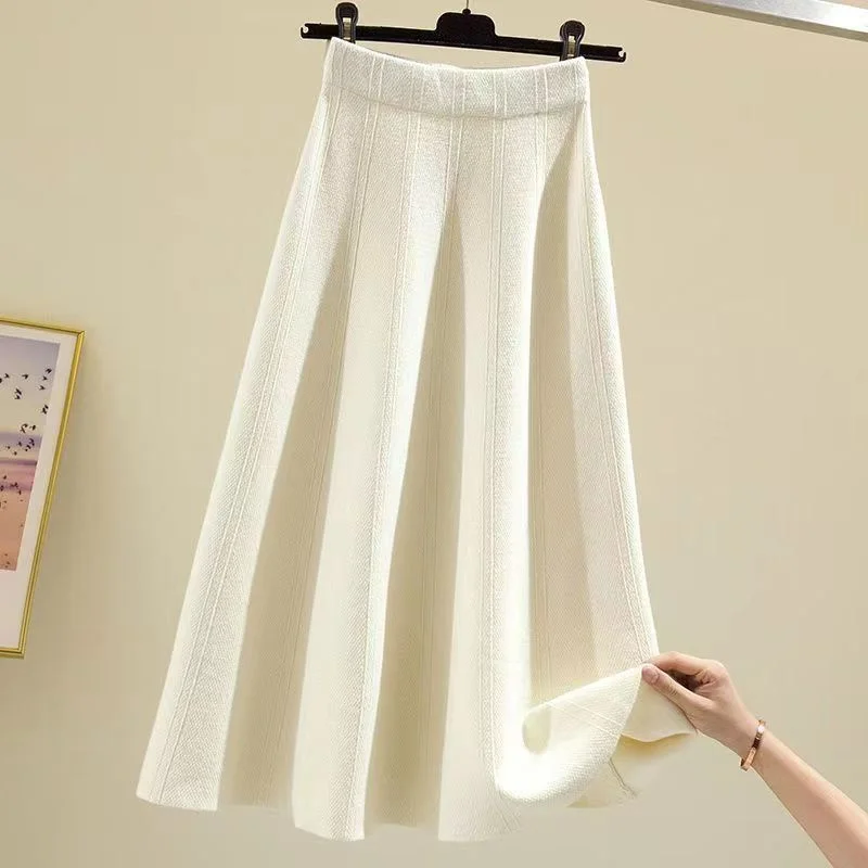 Women Knitted Skirt 2026 Autumn Winter New Loose Oversized Button Elastic Skirts Female Knitt Skirt Warm Women's Clothing