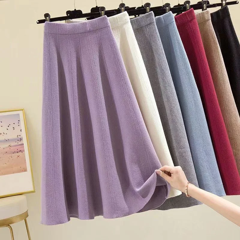 Women Knitted Skirt 2026 Autumn Winter New Loose Oversized Button Elastic Skirts Female Knitt Skirt Warm Women's Clothing