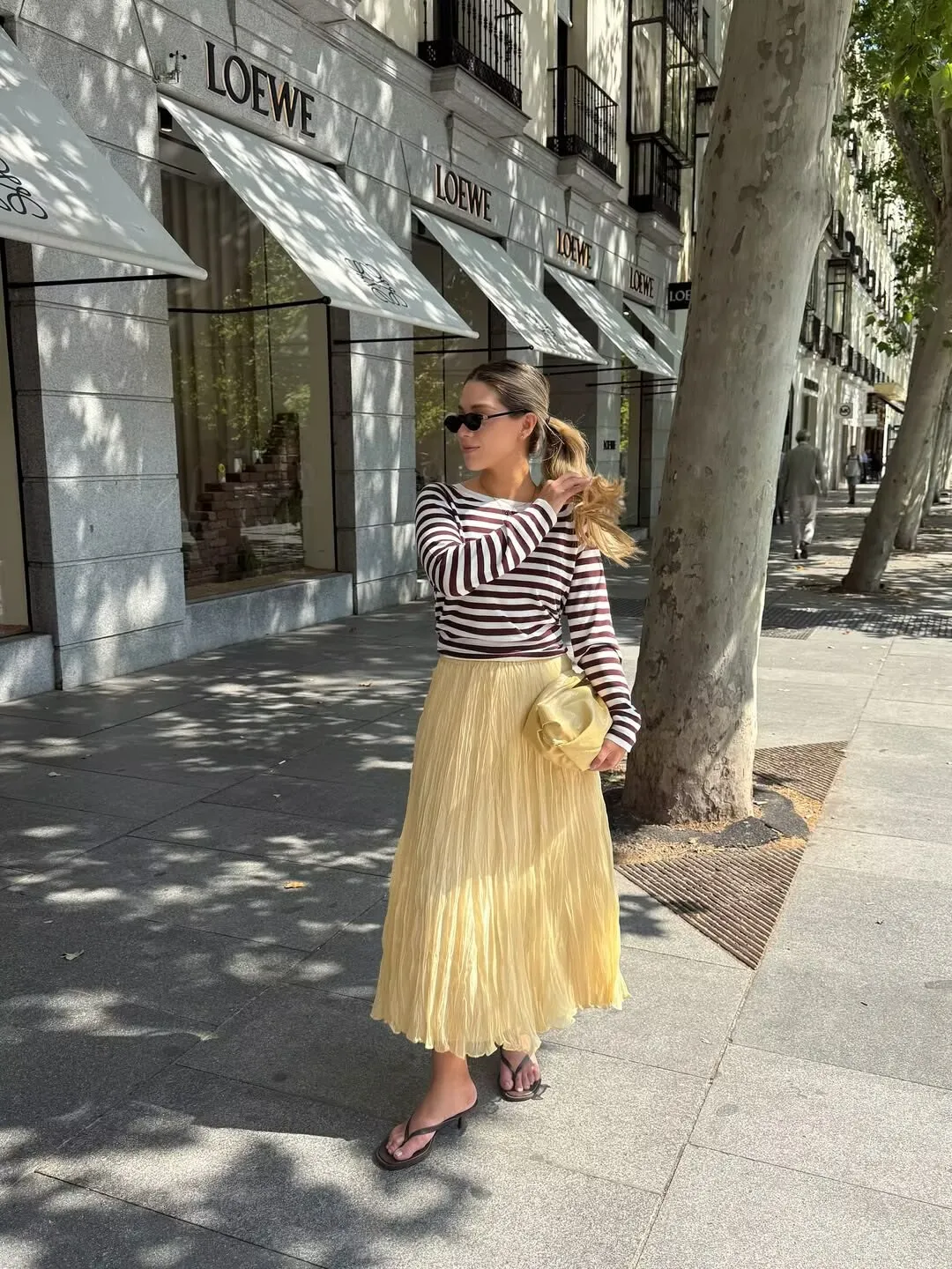 YENKYE Women Crinkle A-line Midi Butter Yellow Skirt Elastic Waist Spring Summer Holiday Elegant Skirts New 2025 Falda Mujer