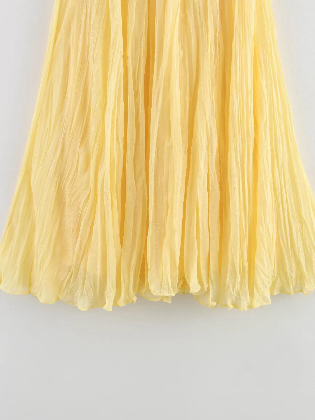 YENKYE Women Crinkle A-line Midi Butter Yellow Skirt Elastic Waist Spring Summer Holiday Elegant Skirts New 2025 Falda Mujer