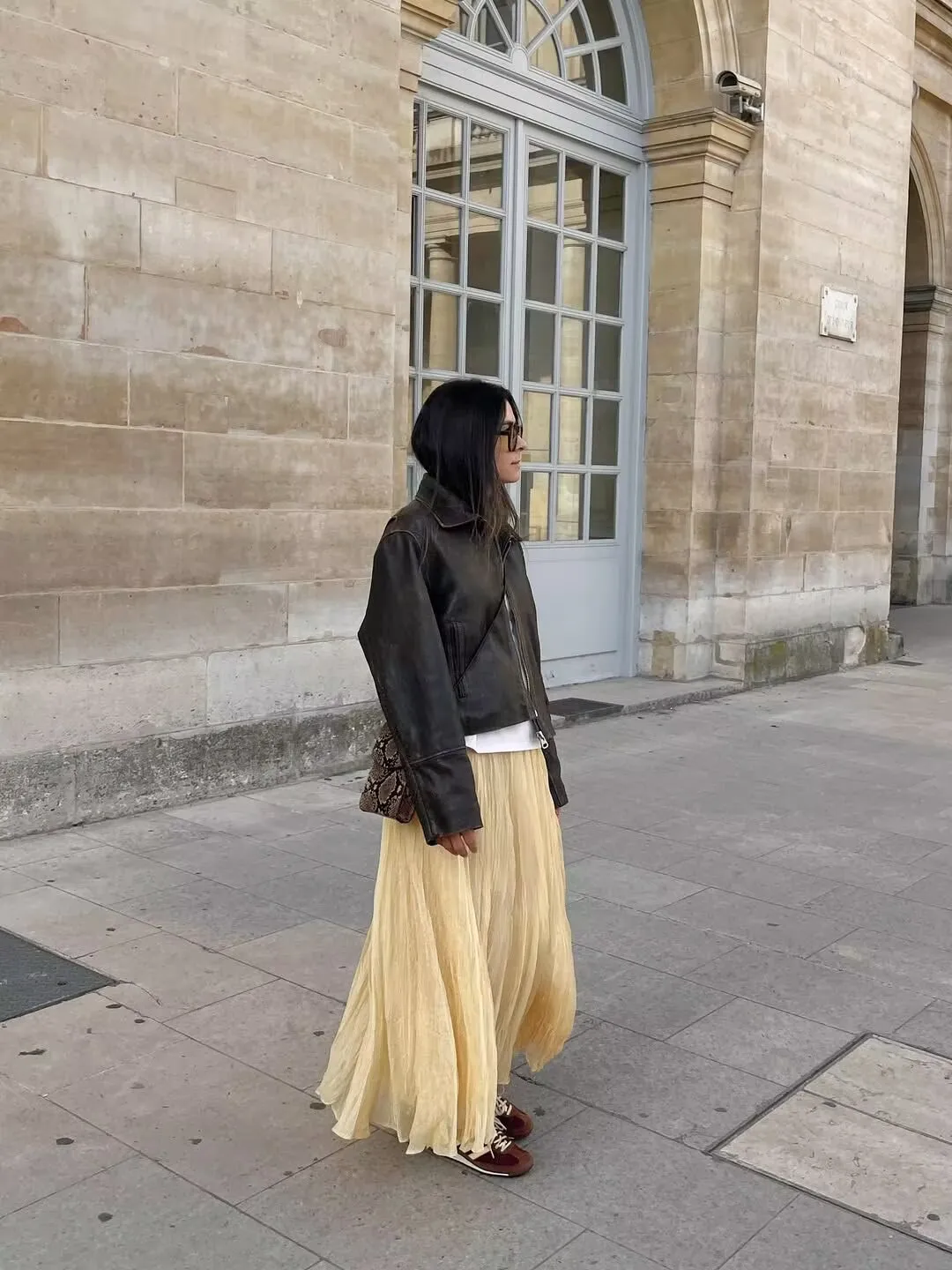 YENKYE Women Crinkle A-line Midi Butter Yellow Skirt Elastic Waist Spring Summer Holiday Elegant Skirts New 2025 Falda Mujer