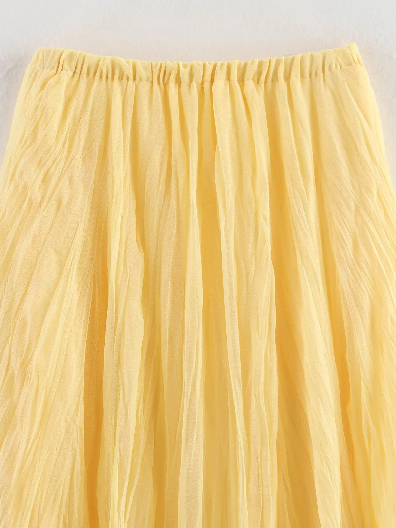 YENKYE Women Crinkle A-line Midi Butter Yellow Skirt Elastic Waist Spring Summer Holiday Elegant Skirts New 2025 Falda Mujer