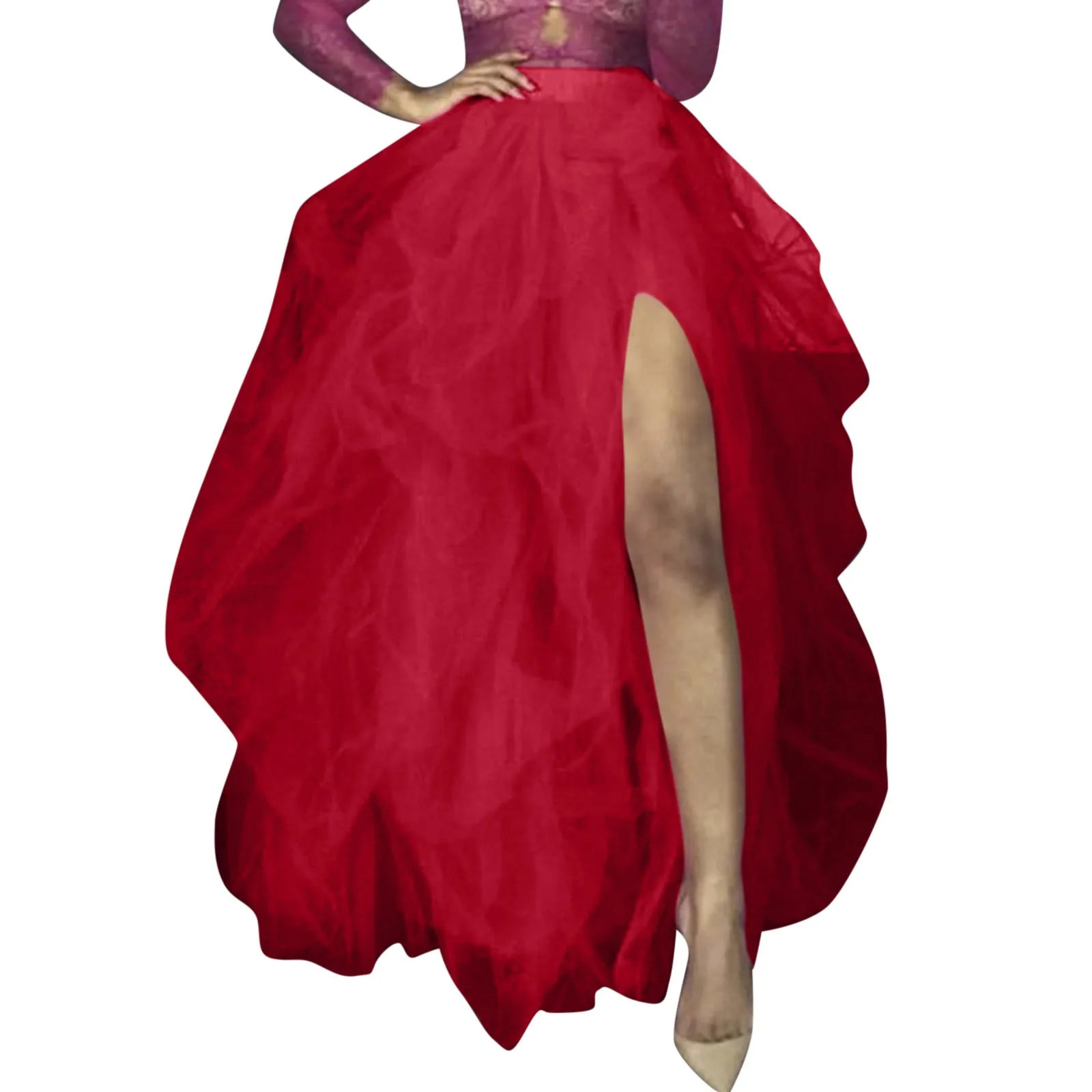 Women's Princess Tutu Skirt Elegant Puffy Tiered Tulle Skirts Fashion Korean Dance Party A Line High Waisted Mesh Maxi Skirt