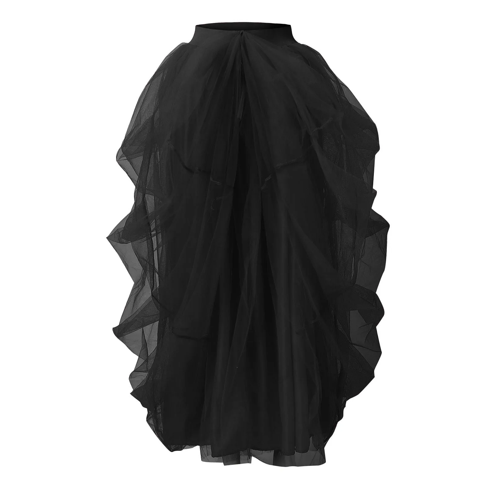 Women's Princess Tutu Skirt Elegant Puffy Tiered Tulle Skirts Fashion Korean Dance Party A Line High Waisted Mesh Maxi Skirt